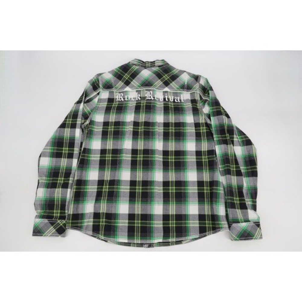 Rock Revival Button Down Shirt Mens Large Green Plaid Contrast Stitch BLE002 - Picture 3 of 11